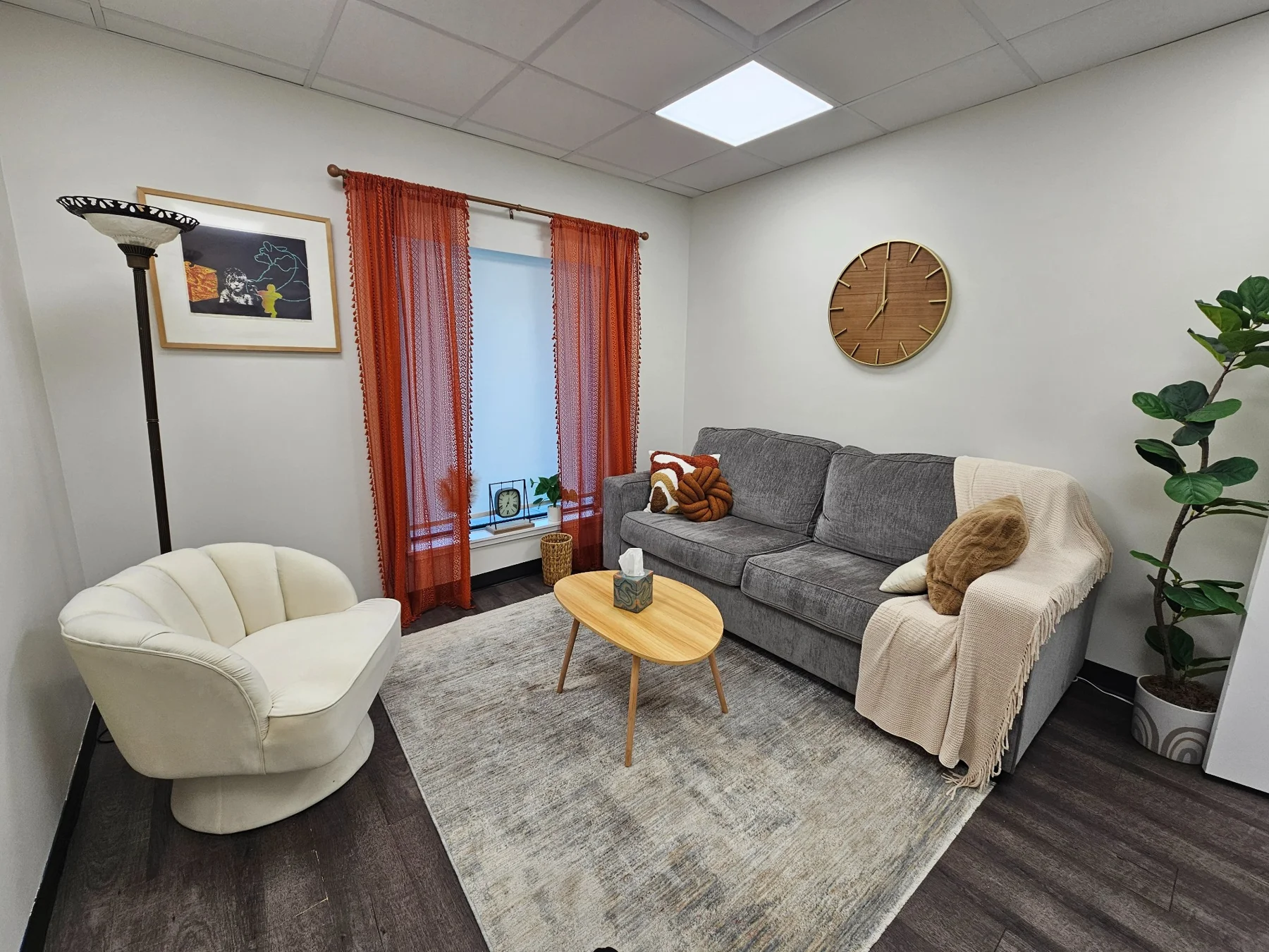 Comfortable seating in a Mindful Healing Counseling room
