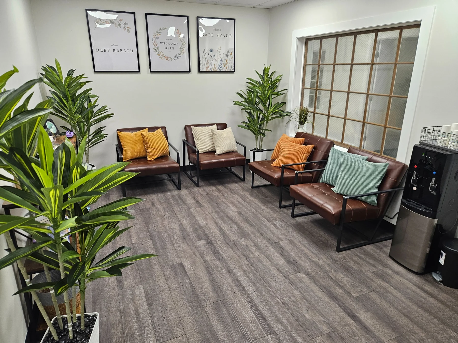 Seating arranged for conversation in the Clearwater office